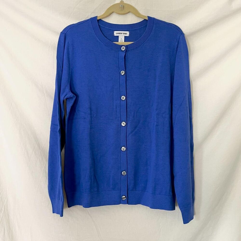 Blue Uniform Button Up Cardigan Sweater Size L / 14 / 16 Land's EndBlue Uniform
